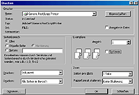 Beim Drucken muss der Postscript-Drucker ausgewählt werden