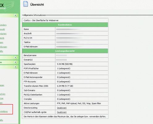 Nach dem Login gehen Sie auf der linken Seite unter Tools auf den Punkt Backup.