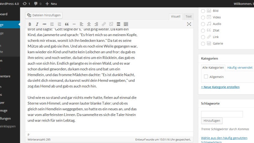 Der Editor passt sich an die Textlänge an. Die Werkzeuge scrollt mit und bleibt so in Griffweite.
